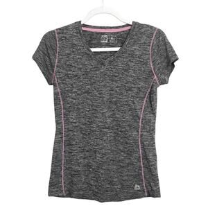 RBX Short Sleeve Heathered Workout Top Size Small Gray Athletic V-Neck T-Shirt